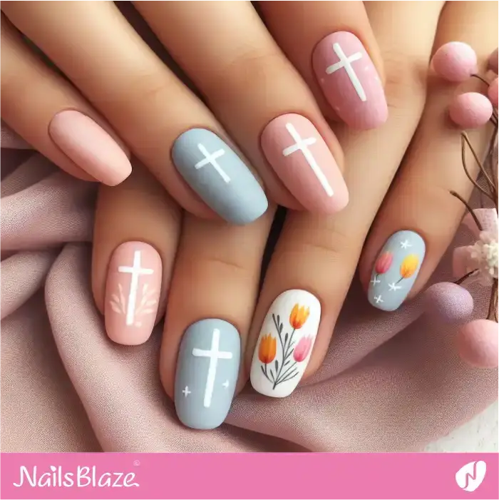 Pink and Blue Religious Easter Nail Art | Easter Nails - NB3436
