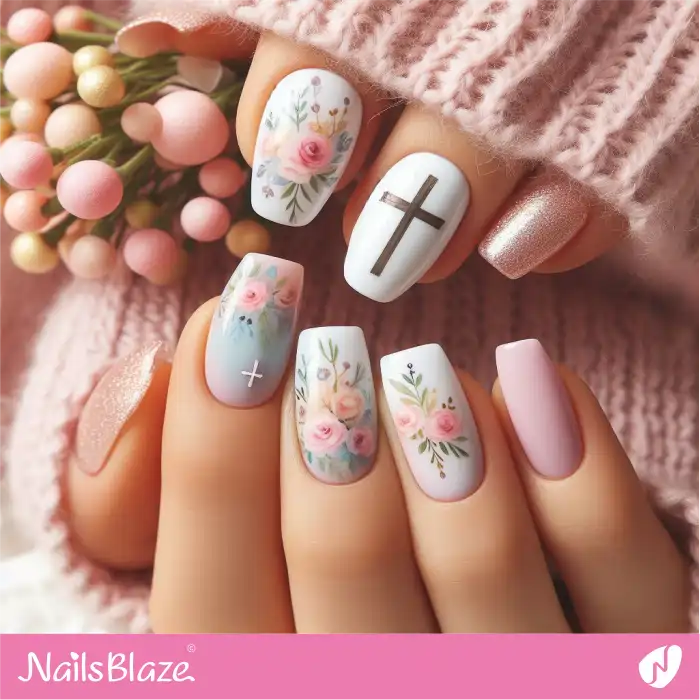 Floral and Cross Nail Art for Easter | Easter Nails - NB3426