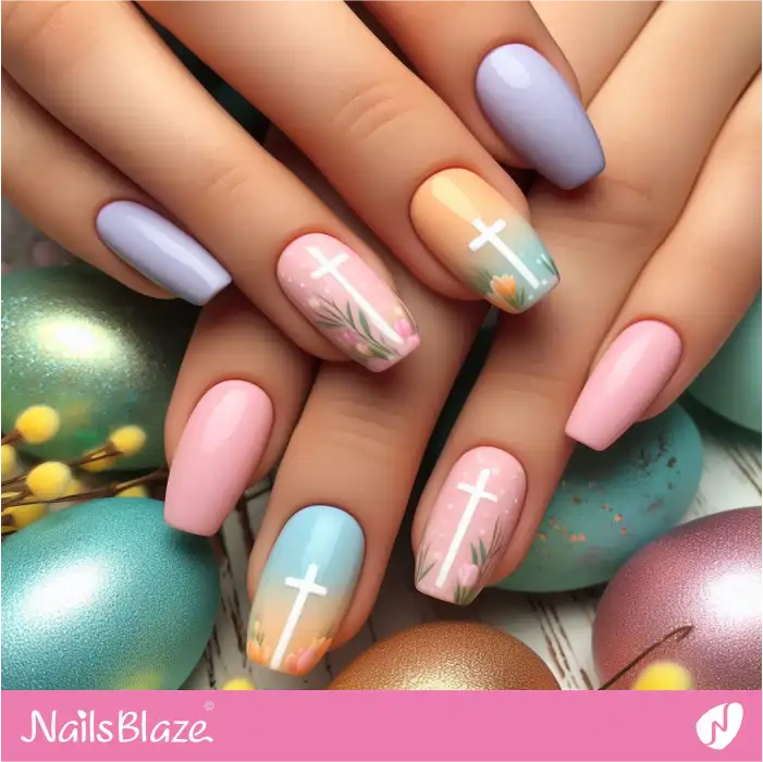 Bright Pastel Nails for Easter with Cross | Easter Nails - NB3428