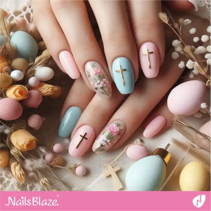 Easter Religious Nails with Floral Accents | Easter Nails - NB3429