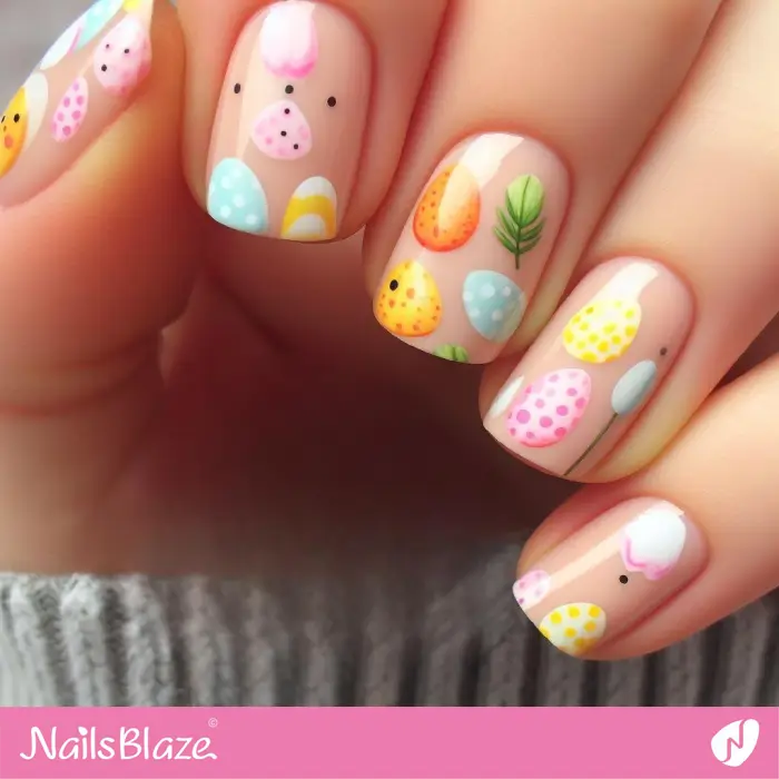 Short Nails with Colorful Eggs for Easter | Easter Nails - NB3448