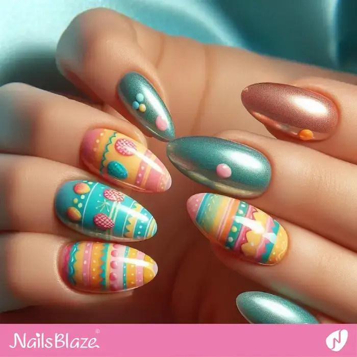 Blue and Yellow Easter Egg Nail Art | Easter Nails - NB3449