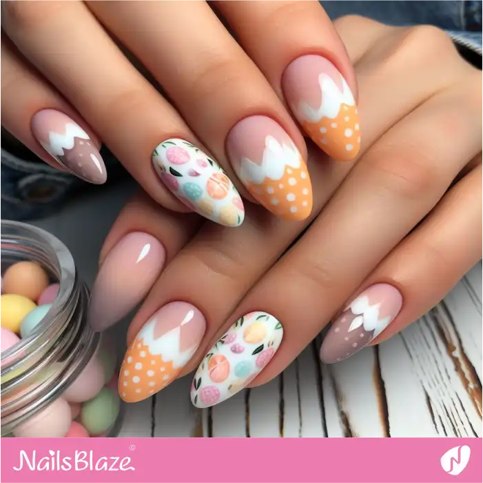 Polka Dot French Nails with Easter Egg Design | Easter Nails - NB3451