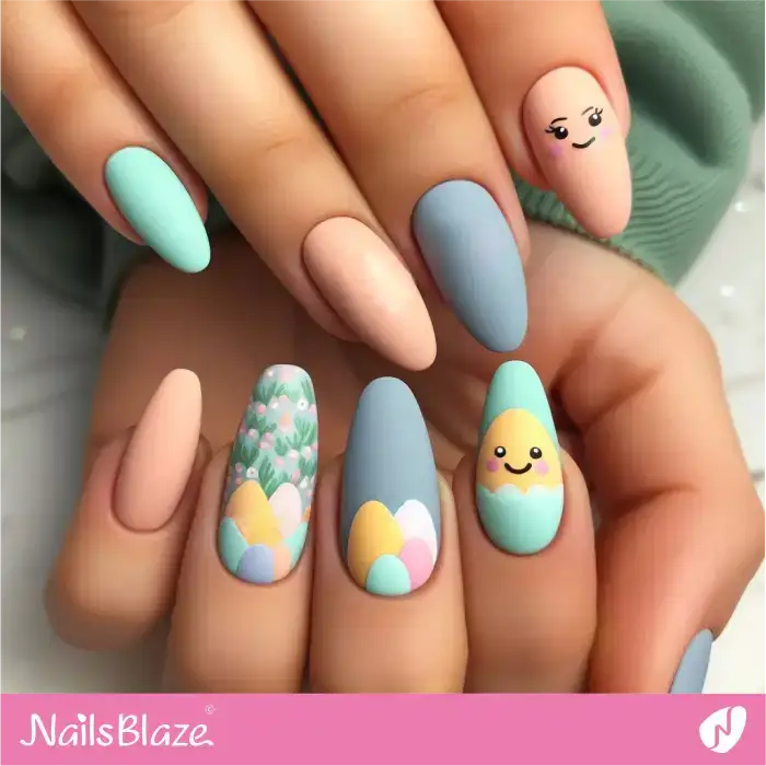 Colorful Matte Nails with Easter Eggs | Easter Nails - NB3618