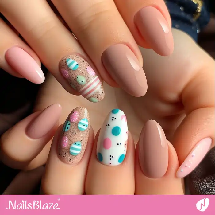 Nude Nails with Easter Eggs Pattern Accents | Easter Nails - NB3619