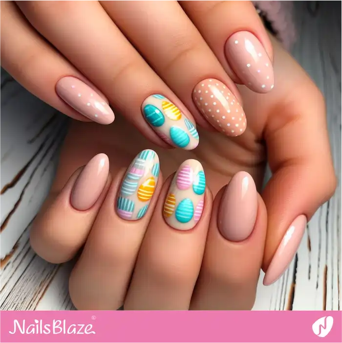 Colorful Easter Eggs and Polka Dots Nails Design | Easter Nails - NB3438