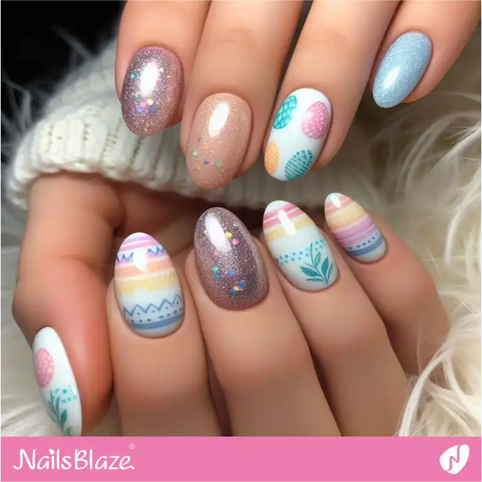 Candy Stripe Easter Eggs Pattern Nails Design | Easter Nails - NB3439