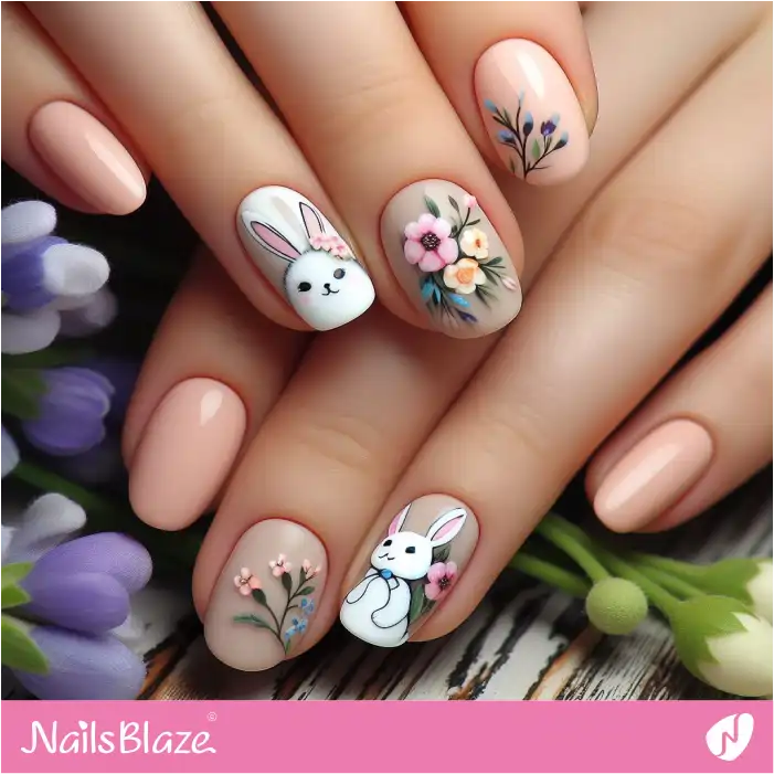 Flowers and Bunnies Nail Design for Easter | Easter Nails - NB3468