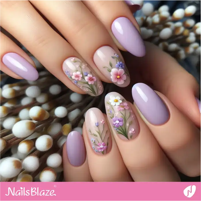 Floral Purple Pastel Nails for Easter | Easter Nails - NB3470