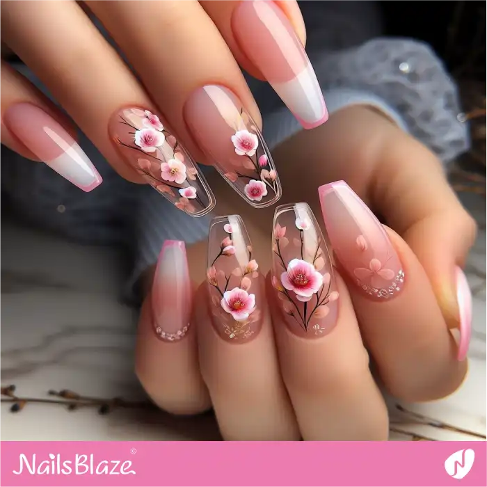 Elegant Transparent Floral Nails for Easter | Easter Nails - NB3621