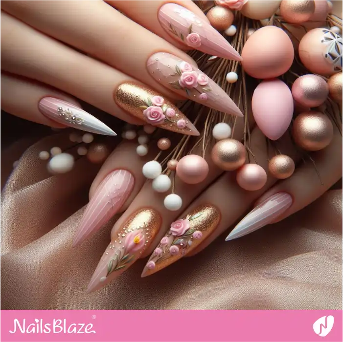 Easter Stiletto Nails with Roses | Easter Nails - NB3623
