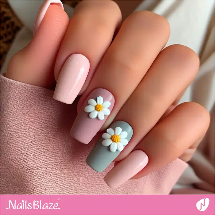 Nails with 3D Daisy Design for Easter | Easter Nails - NB3627