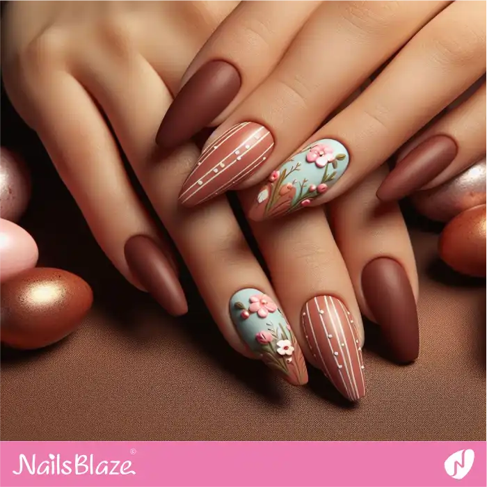 Brown Easter Flower Nail Design | Easter Nails - NB3682