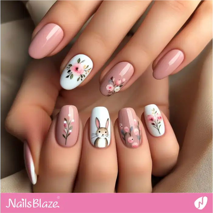Easter Flower Nails with a Bunny | Easter Nails - NB3465