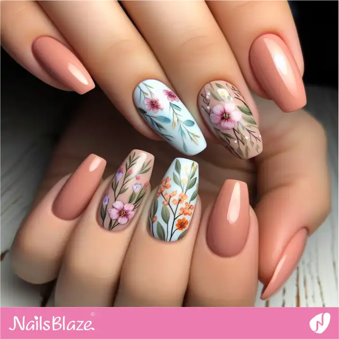Easter Nails with Flowers and Leaves Design | Easter Nails - NB3467