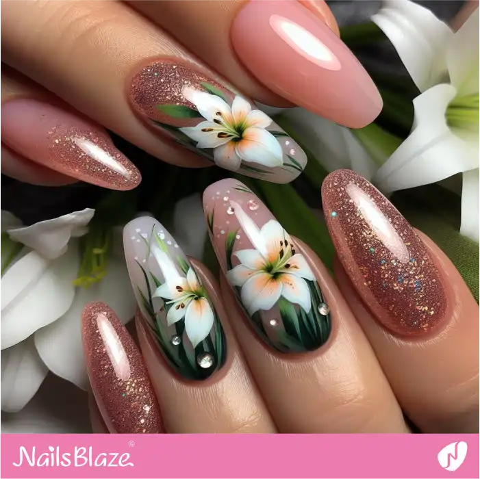 Embellished Easter Lily Nails | Easter Nails - NB3477