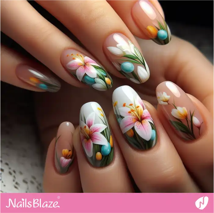 Lilies and Easter Eggs Nails Design | Easter Nails - NB3480
