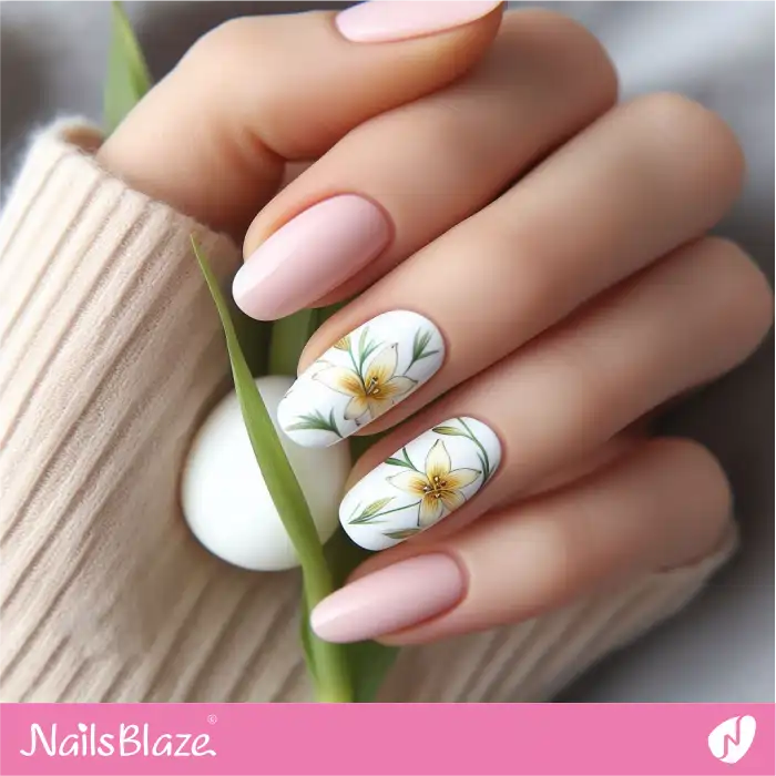 Easter Light Pink Nails with Lilies Accents | Easter Nails - NB3481