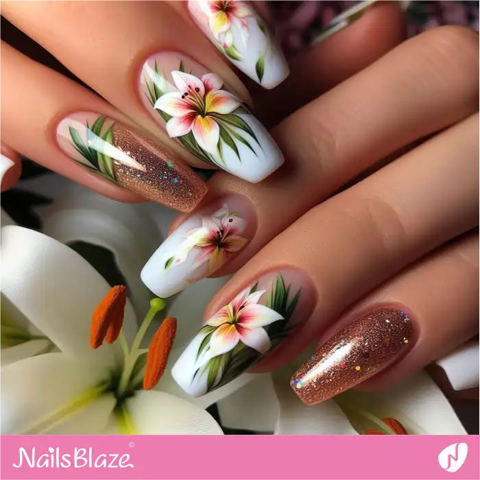 Easter Lily Nails Glitter Design | Easter Nails - NB3482
