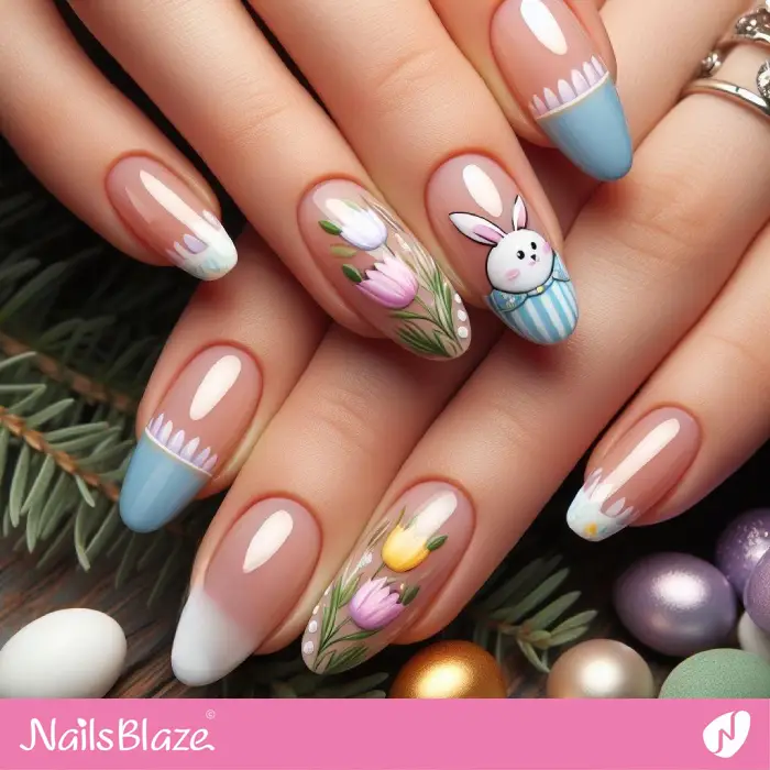 Nature-inspired Easter French Nails Design | Easter Nails - NB3496