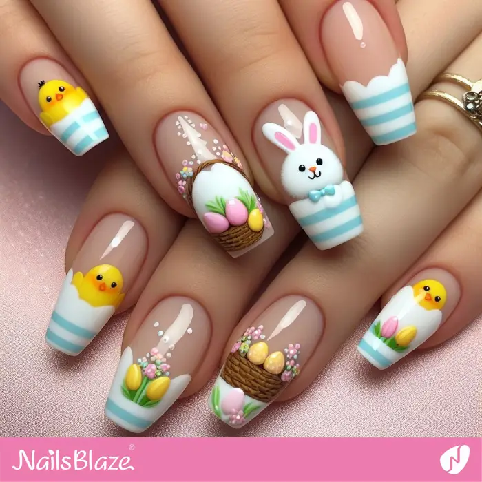 Blue and White French Tips for Easter | Easter Nails - NB3549
