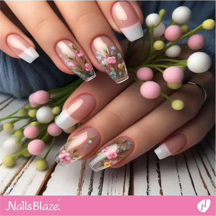 Elegant French Manicure Floral Design for Easter | Easter Nails - NB3632