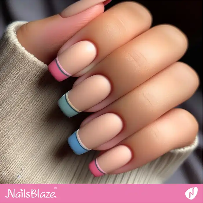 Blue and Pink French Tips for Easter | Easter Nails - NB3633