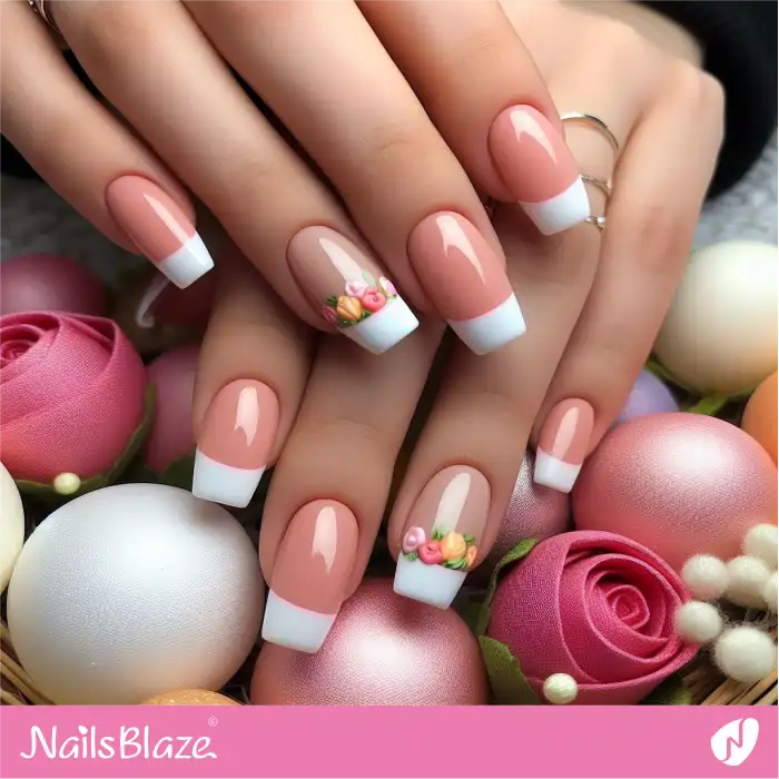 White Tips with Floral Accents for Easter | Easter Nails - NB3654