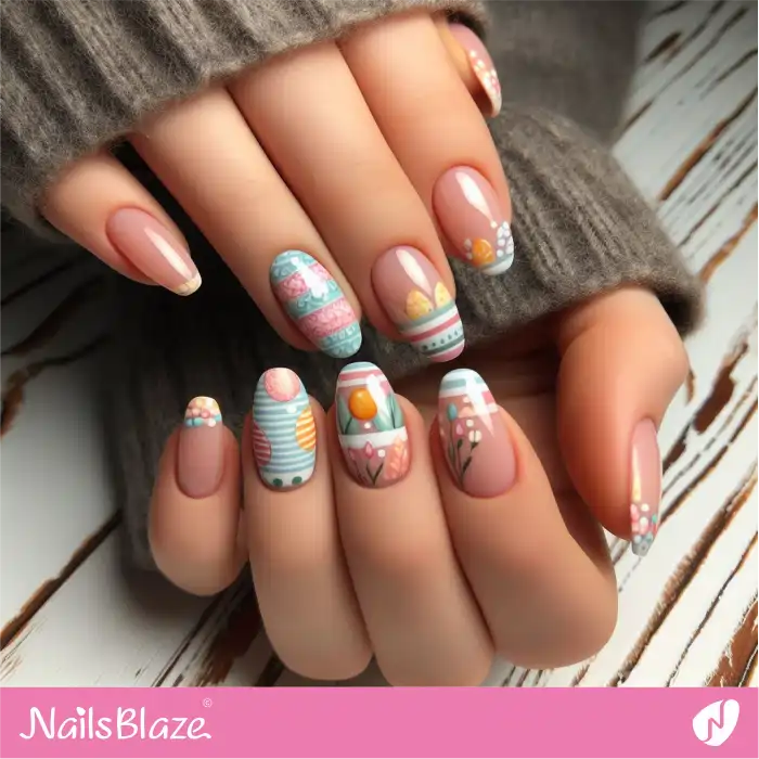 Easter French Nails with Colorful Eggs | Easter Nails - NB3488