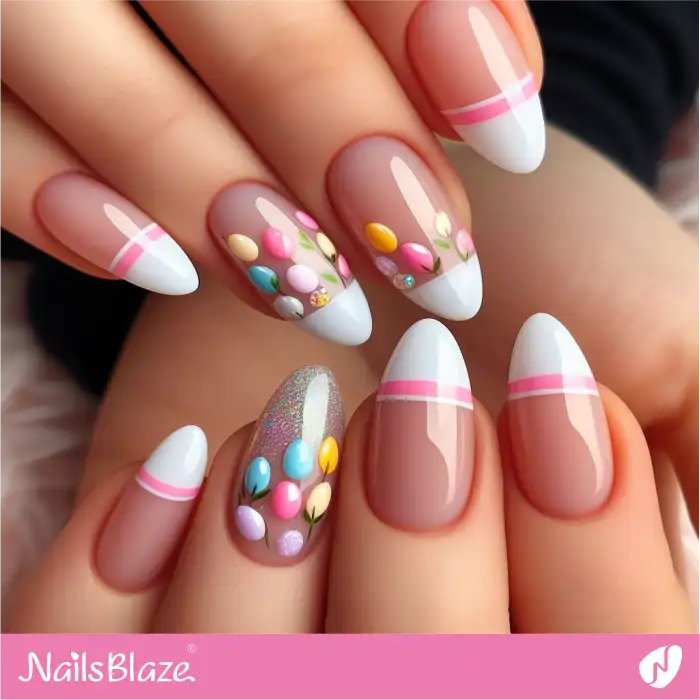 Almond French Nails with Easter Eggs | Easter Nails - NB3655
