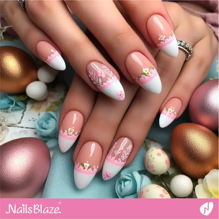 White Almond French Tips Design for Easter | Easter Nails - NB3657