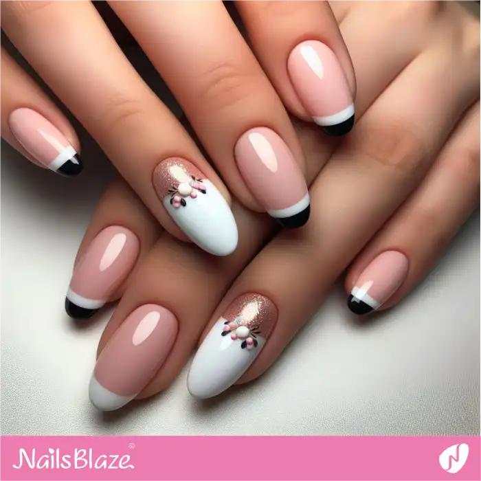 Easter Black and White French Tips | Easter Nails - NB3658