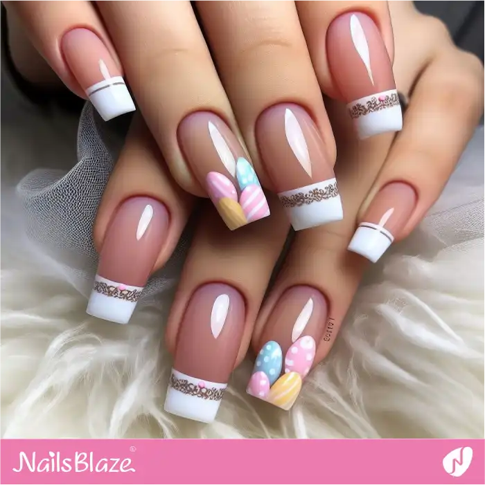 Easter French Nails with Eggs on Accent Nails | Easter Nails - NB3661