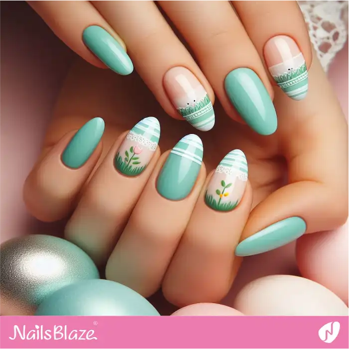 Simple Green Easter French Nails | Easter Nails - NB3683