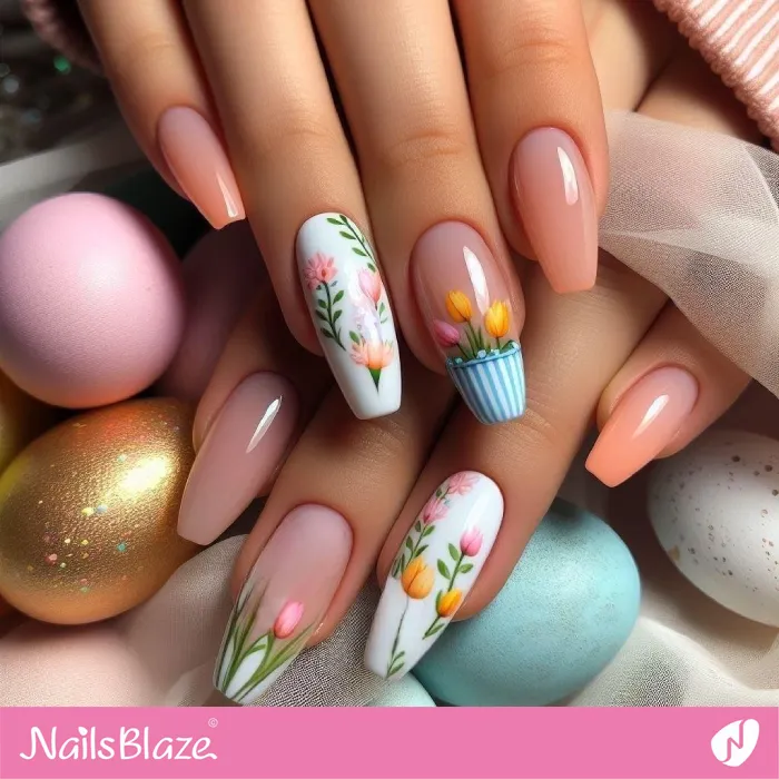 Tulip Flowers on Nail Tips for Easter | Easter Nails - NB3493
