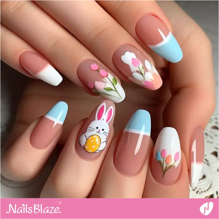 Easter French Nails with a Cute Bunny | Easter Nails - NB3495