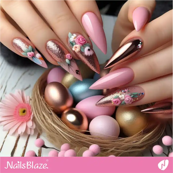 Luxury Stiletto Easter Nails with 3D Flowers | Easter Nails - NB3637