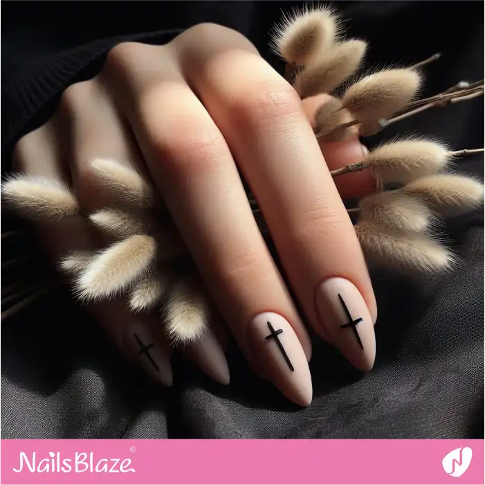 Simple Easter Goth Nails with Cross | Easter Nails - NB3641