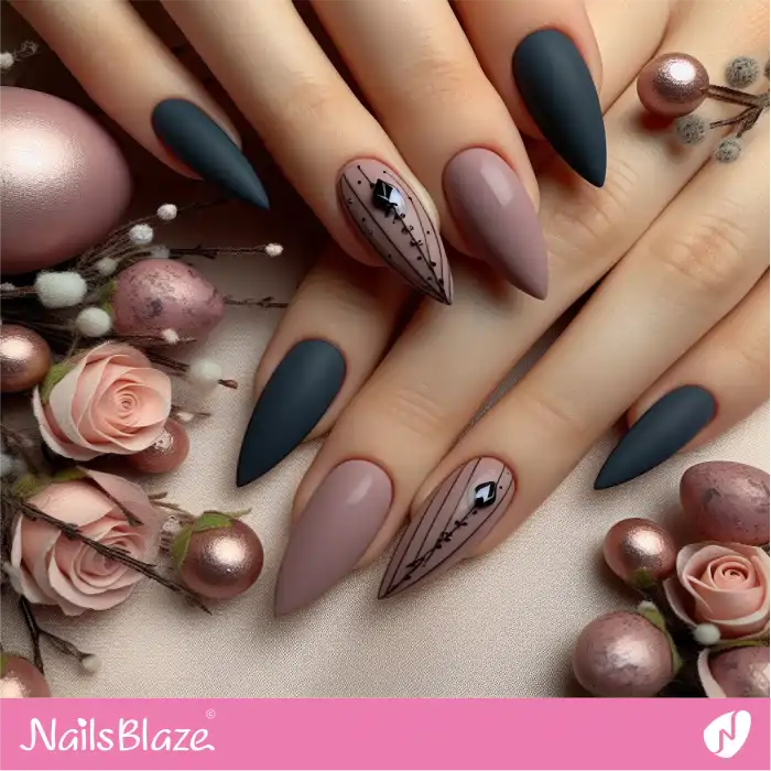 Gothic Almond Simple Nails for Easter | Easter Nails - NB3651