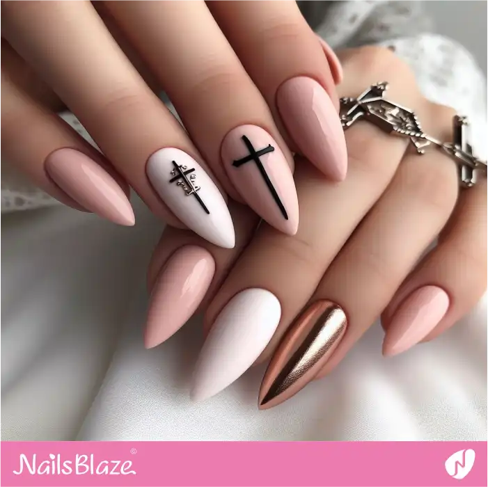 Pink Easter Gothic Nails with Cross | Easter Nails - NB3665