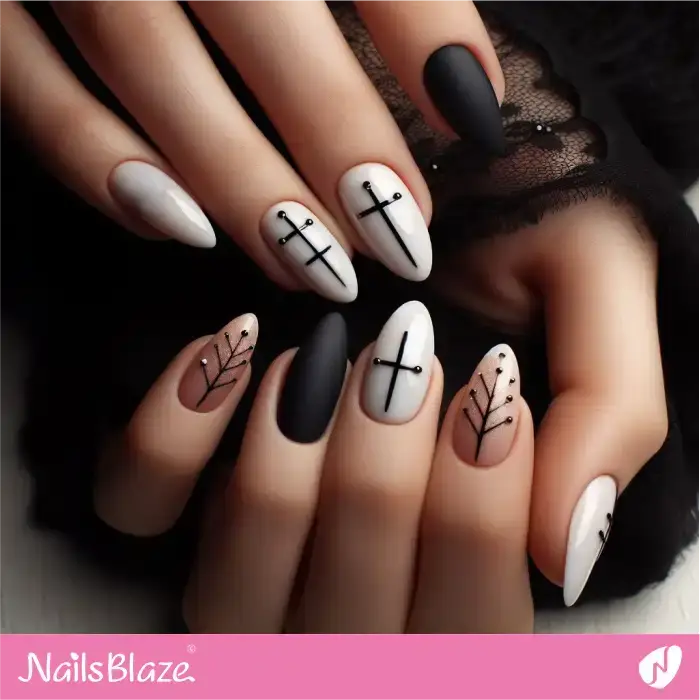 Black and White Easter Goth Nails | Easter Nails - NB3666