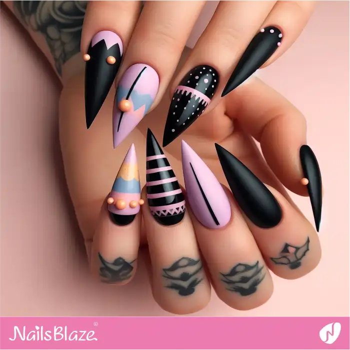 Pink and Black Gothic Easter Nails | Easter Nails - NB3648