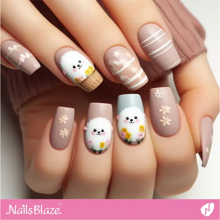 Matter Nude Nails with Easter Lamb Design | Easter Nails - NB3508