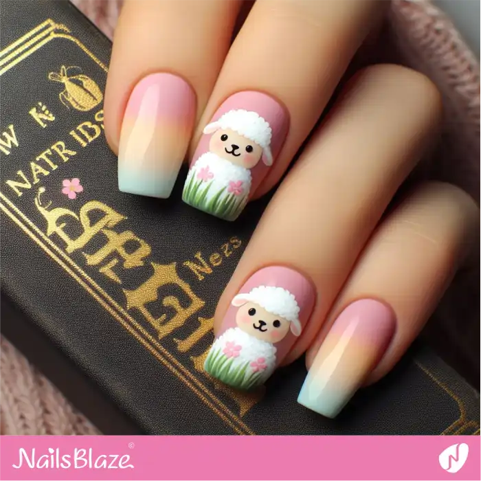 Ombre Pink Nails with Easter Lambs | Easter Nails - NB3509