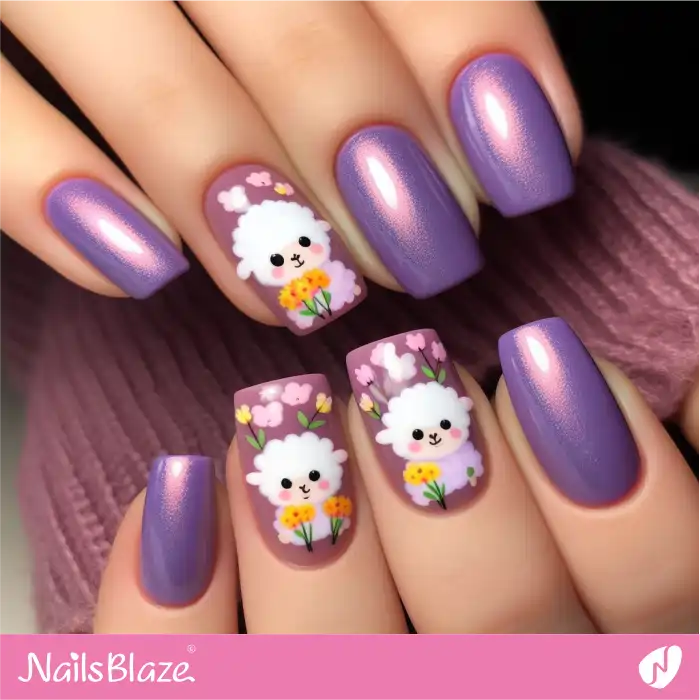 Cute White Lamb Design for Easter | Easter Nails - NB3503