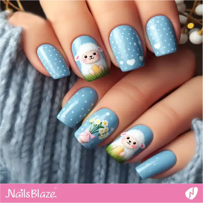 Easter Polka Dot Nails with Lamb Accents | Easter Nails - NB3507