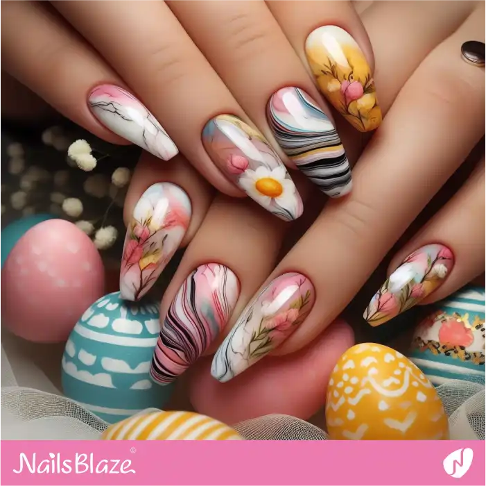 Watercolor Easter Marble Nails Design | Easter Nails - NB3736