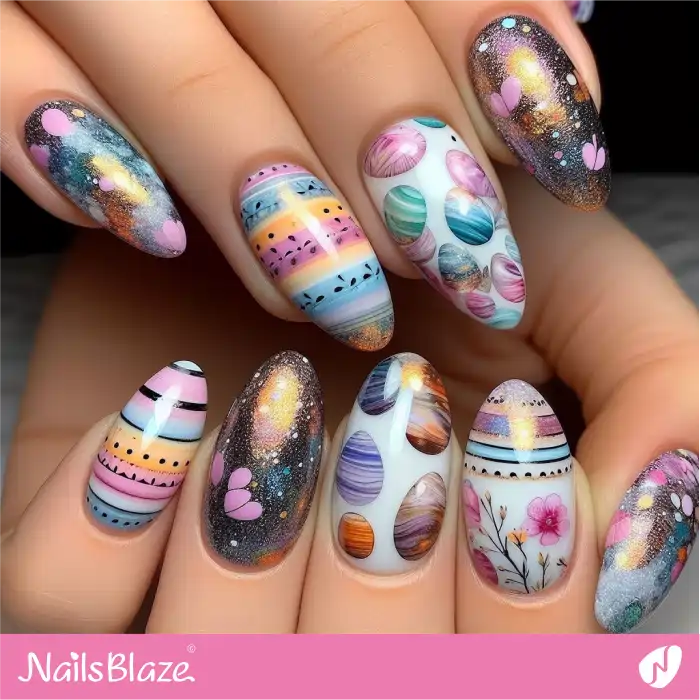 Easter Nails with Water Marble Easter Eggs Design | Easter Nails - NB3737