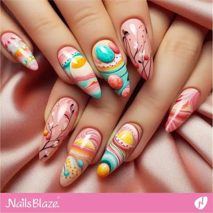 Easter Pink Marble Nails Design | Easter Nails - NB3738