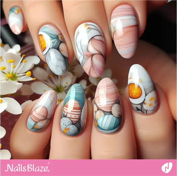 Easter Eggs Nails with Marble Effect | Easter Nails - NB3739